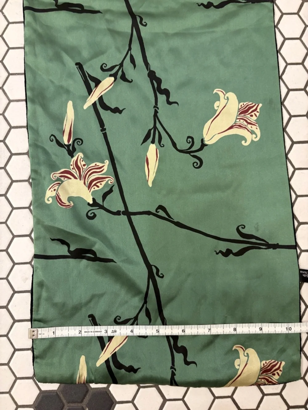 Silk Velvet Orchid Print Scarf Green Red Black Reversible